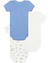 Petit Bateau Set of 3 Short Sleeve Bodysuits - White - Blue Stripes - Seals - 100% Cotton Short Sleeves Bodies