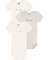 Petit Bateau Set of 3 Short Sleeve Bodysuits - White - Grey - with Text - 100% Cotton Short Sleeves Bodies