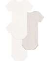 Petit Bateau Set of 3 Short Sleeve Bodysuits - White - Grey - with Text - 100% Cotton Short Sleeves Bodies