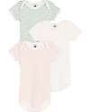 Petit Bateau Set of 3 Short Sleeve Bodysuits - White Pink and Green - Flowers - 100% Cotton Short Sleeves Bodies
