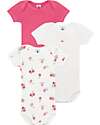 Petit Bateau Set of 3 Short Sleeve Bodysuits - White - Red - Fruits - 100% Cotton Short Sleeves Bodies