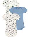 Petit Bateau Set of 3 Short-Sleeved Bodysuits - Light Blue - Crocodiles/Zebras - 100% Cotton Short Sleeves Bodies