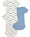 Petit Bateau Set of 3 Short-Sleeved Bodysuits - Light Blue - Crocodiles/Zebras - 100% Cotton Short Sleeves Bodies