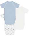 Petit Bateau Set of 3 Short-Sleeved Bodysuits - White and Light Blue - Milleraies/Whales - 100% Cotton Short Sleeves Bodies
