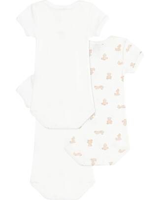 Petit Bateau Set of 3 Short-Sleeved Bodysuits - White - Teddy Bears - 100% Cotton Short Sleeves Bodies