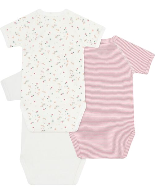 Petit Bateau Set of 3 Short-Sleeved Wrap Bodysuits - White and Red - Milleraies - Stars - 100% Cotton Short Sleeves Bodies