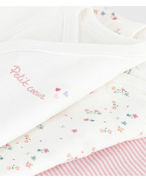 Petit Bateau Set of 3 Short-Sleeved Wrap Bodysuits - White and Red - Milleraies - Stars - 100% Cotton Short Sleeves Bodies
