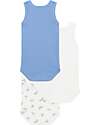 Petit Bateau Set of 3 Sleeveless Bodysuits - White - Blue Stripes - Seals - 100% Cotton Short Sleeves Bodies
