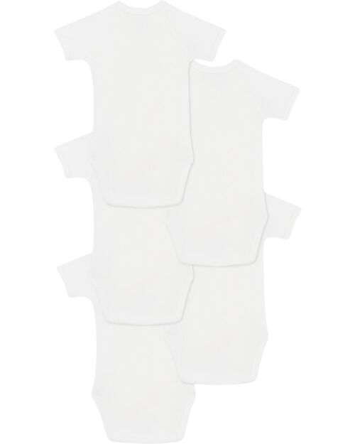 Petit Bateau Set of 5 Cross-over Short Sleeve Bodysuits - White - Animals - Days of the Week - 100% Organic Cotton Short Sleeves Bodies