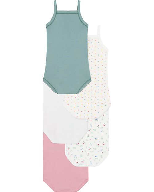 Petit Bateau Set of 5 Tank Tops - White - Pink - Green - Fruits - Hearts - 100% Organic Cotton Short Sleeves Bodies