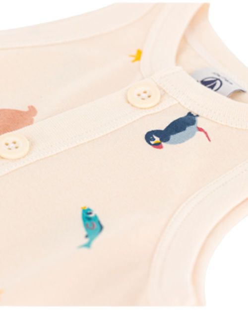 Petit Bateau Short Onepiece Beige with Sea Animal - 100% Organic Cotton Short Rompers