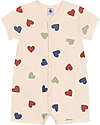 Petit Bateau Short Onepiece White Avalanche with Multicolor Hearts - 100% Organic Cotton Short Rompers