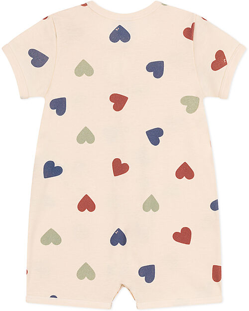 Petit Bateau Short Onepiece White Avalanche with Multicolor Hearts - 100% Organic Cotton Short Rompers