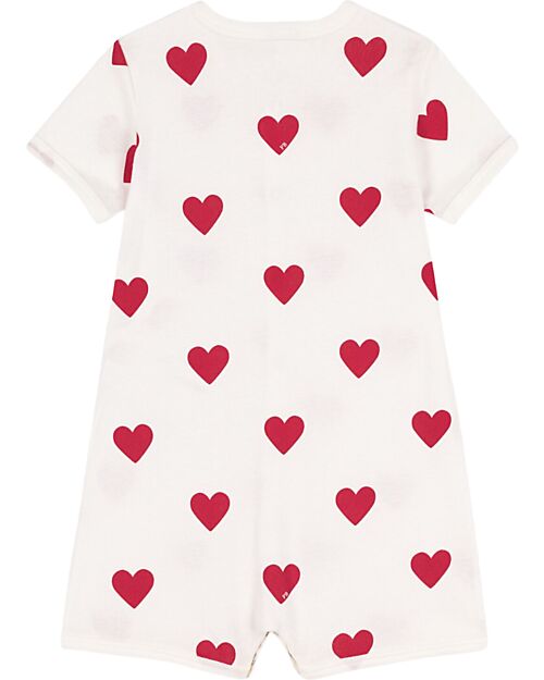 Petit Bateau Short Onepiece White with Red Hearts - 100% Organic Cotton Short Rompers