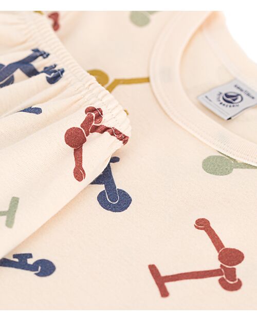Petit Bateau Short-Sleeve 2-Piece Pajamas - Scooters - White - 100% Oeko-Tex Cotton Pyjamas