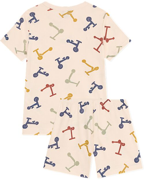 Petit Bateau Short-Sleeve 2-Piece Pajamas - Scooters - White - 100% Oeko-Tex Cotton Pyjamas