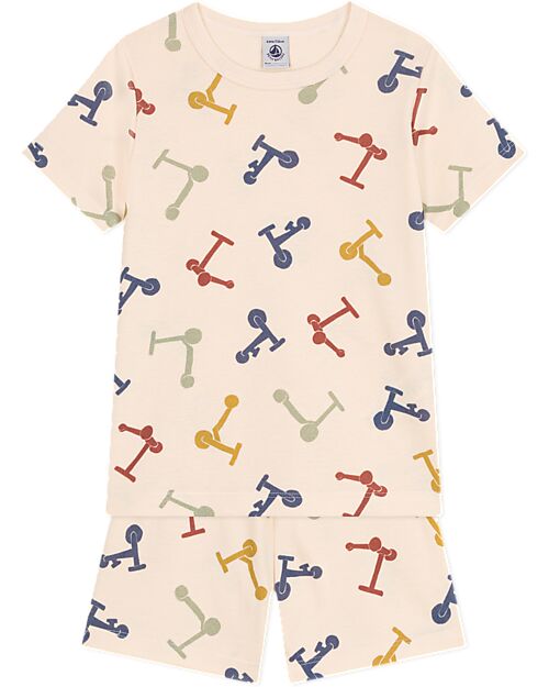 Petit Bateau Short-Sleeve 2-Piece Pajamas - Scooters - White - 100% Oeko-Tex Cotton Pyjamas