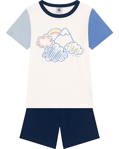 Petit Bateau Short-Sleeve 2-Piece Pajamas - Scooters - White and Blue - 100% Oeko-Tex Cotton Pyjamas
