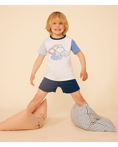 Petit Bateau Short-Sleeve 2-Piece Pajamas - Scooters - White and Blue - 100% Oeko-Tex Cotton Pyjamas