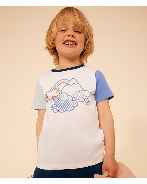 Petit Bateau Short-Sleeve 2-Piece Pajamas - Scooters - White and Blue - 100% Oeko-Tex Cotton Pyjamas