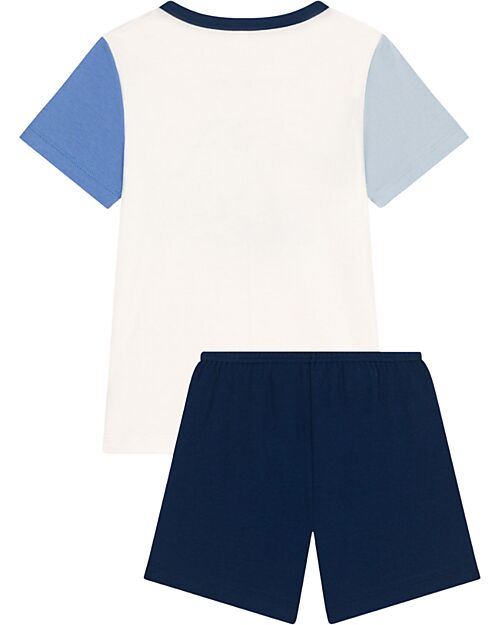 Petit Bateau Short-Sleeve 2-Piece Pajamas - Scooters - White and Blue - 100% Oeko-Tex Cotton Pyjamas