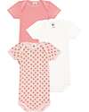 Petit Bateau Short Sleeve Body - Pack of 3 - White/Pink with Flowers/Red Stripes - 100% Organic Cotton Short Sleeves Bodies