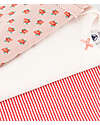 Petit Bateau Short Sleeve Body - Pack of 3 - White/Pink with Flowers/Red Stripes - 100% Organic Cotton Short Sleeves Bodies
