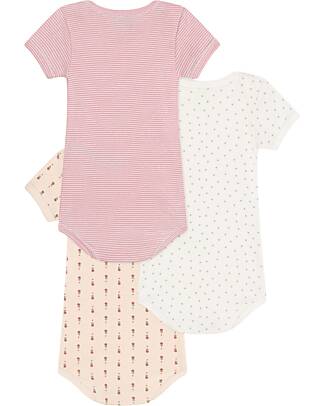 Petit Bateau Short Sleeve Bodysuit - Pack of 3 - Hearts Flowers and Stripes - 100% Organic Cotton Short Sleeves Bodies
