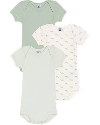 Petit Bateau Short-Sleeve Bodysuit - Pack of 3 - Sage Green - Whales - 100% Cotton Short Sleeves Bodies