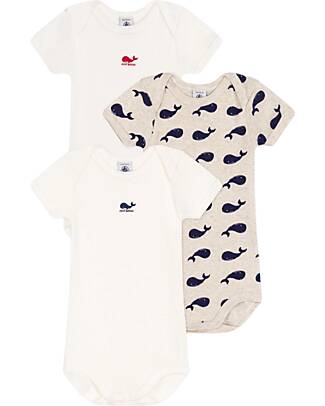 Petit Bateau Short-Sleeve Bodysuit - Pack of 3 - Whale - 100% Cotton Short Sleeves Bodies