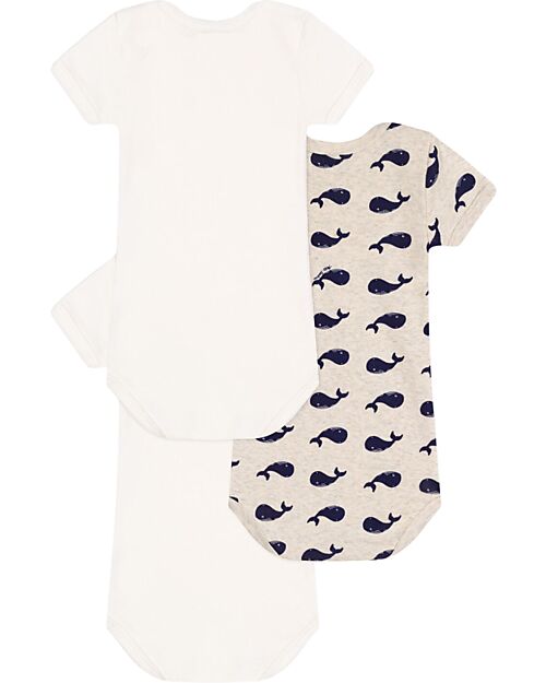 Petit Bateau Short-Sleeve Bodysuit - Pack of 3 - Whale - 100% Cotton Short Sleeves Bodies