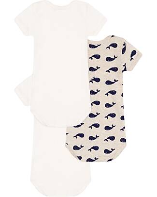 Petit Bateau Short-Sleeve Bodysuit - Pack of 3 - Whale - 100% Cotton Short Sleeves Bodies