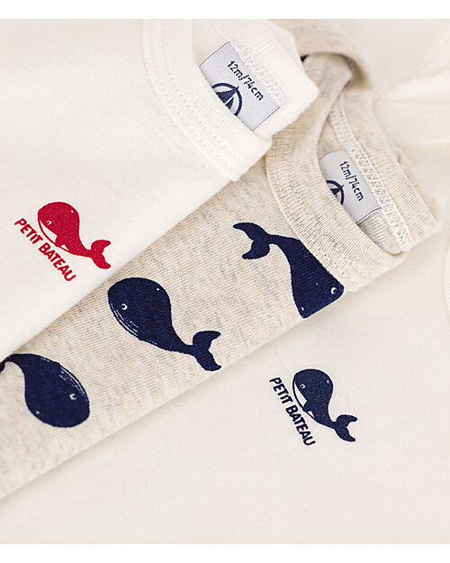 Petit Bateau Short-Sleeve Bodysuit - Pack of 3 - Whale - 100% Cotton Short Sleeves Bodies