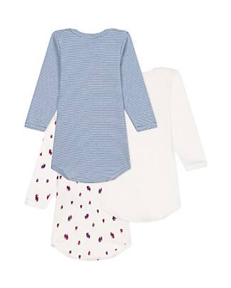 Petit Bateau Short-Sleeve Bodysuit - Pack of 3 - White and Blue - Boats and Stripes - 100% Cotton Long Sleeves Bodies