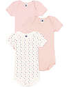 Petit Bateau Short Sleeve Bodysuit - Pack of 3 - White and Pink Hearts and Stripes - 100% Organic Cotton Short Sleeves Bodies