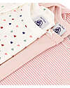 Petit Bateau Short Sleeve Bodysuit - Pack of 3 - White and Pink Hearts and Stripes - 100% Organic Cotton Short Sleeves Bodies