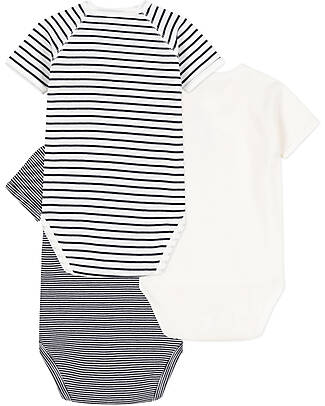 Petit Bateau Short Sleeve Bodysuit - Pack of 3 - White/Blue Stripes - 100% Organic Cotton Short Sleeves Bodies