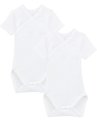 Petit Bateau Short Sleeve Kimono Bodysuit, 2-pack - White - 100% Organic Cotton Short Sleeves Bodies