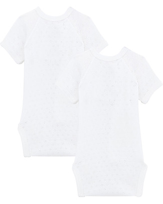 Petit Bateau Short Sleeve Kimono Bodysuit, 2-pack - White - 100% Organic Cotton Short Sleeves Bodies