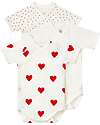 Petit Bateau Short Sleeve Kimono Bodysuit - 3 Pack - Hearts - 100% Organic Cotton Short Sleeves Bodies