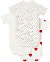 Petit Bateau Short Sleeve Kimono Bodysuit - 3 Pack - Hearts - 100% Organic Cotton Short Sleeves Bodies