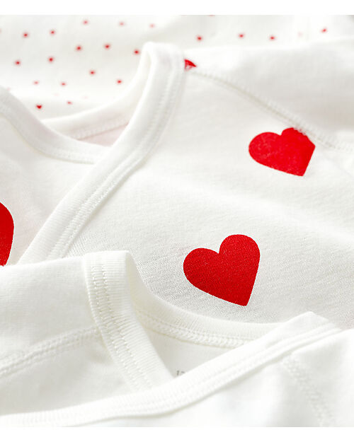 Petit Bateau Short Sleeve Kimono Bodysuit - 3 Pack - Hearts - 100% Organic Cotton Short Sleeves Bodies