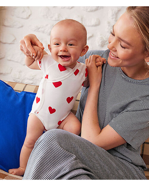 Petit Bateau Short Sleeve Kimono Bodysuit - 3 Pack - Hearts - 100% Organic Cotton Short Sleeves Bodies