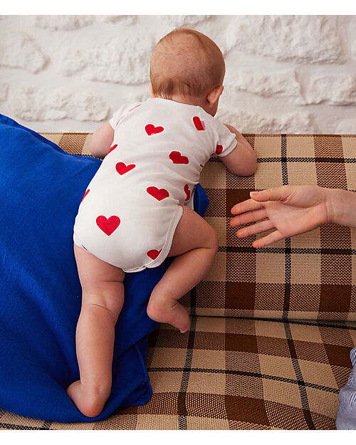 Petit Bateau Short Sleeve Kimono Bodysuit - 3 Pack - Hearts - 100% Organic Cotton Short Sleeves Bodies