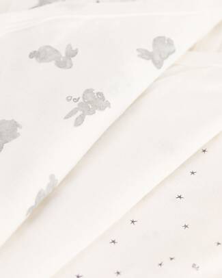 Petit Bateau Short-Sleeve Kimono Bodysuit - Pack of 3 - White - Stars/Rabbits - 100% Cotton Short Sleeves Bodies