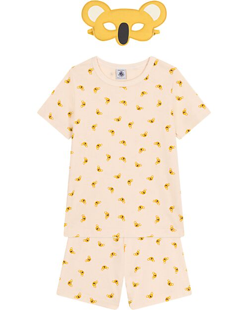 Petit Bateau Short Sleeve Pajama Set - 2 pieces with Mask - White - Koala - 100% Organic Cotton Pyjamas