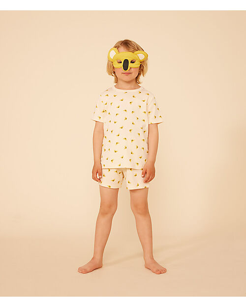 Petit Bateau Short Sleeve Pajama Set - 2 pieces with Mask - White - Koala - 100% Organic Cotton Pyjamas