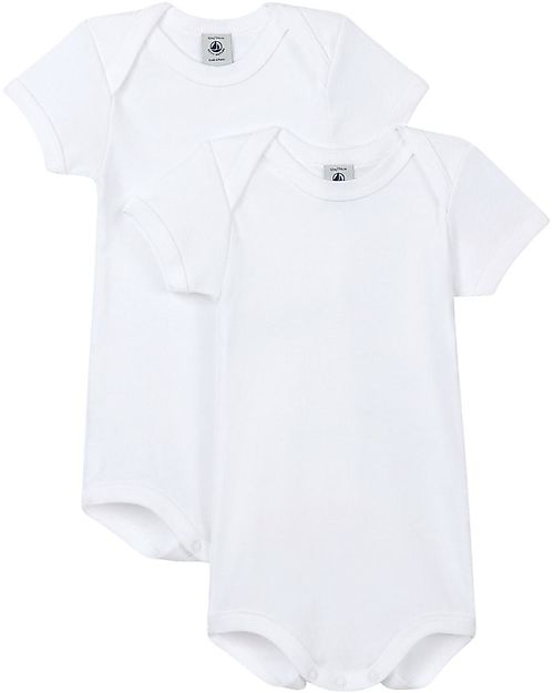 Petit Bateau Short Sleeved Bodysuit, 2-pack - White - 100% Cotton Short Sleeves Bodies