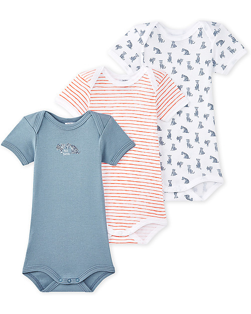Petit Bateau Short Sleeved Bodysuit, 3-pack - Leopards - 100% Cotton Short Sleeves Bodies