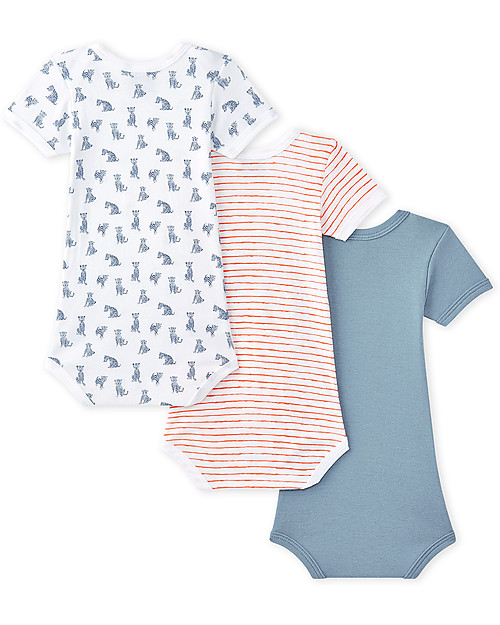 Petit Bateau Short Sleeved Bodysuit, 3-pack - Leopards - 100% Cotton Short Sleeves Bodies